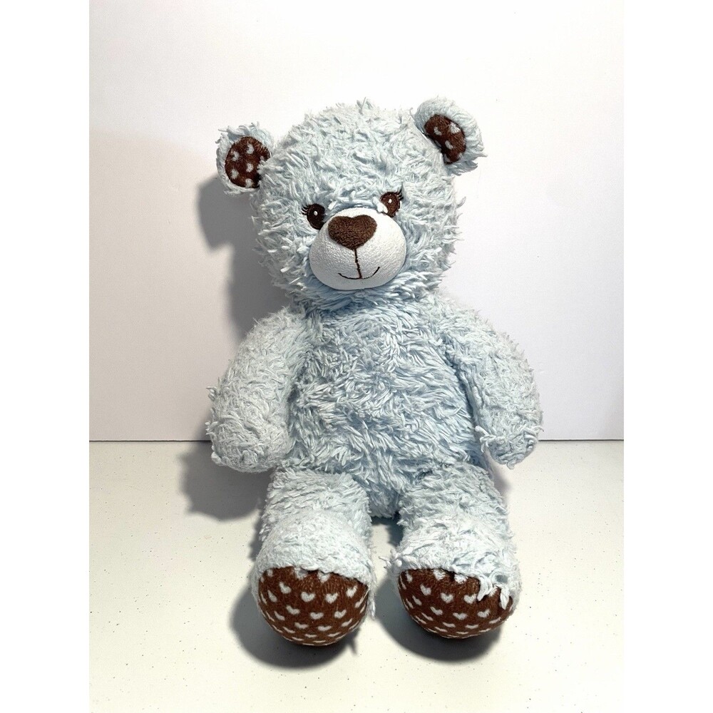 Build a Bear BAB Bear Plush 16" Light Blue with Brown Accent w/ Hearts Soft Toy